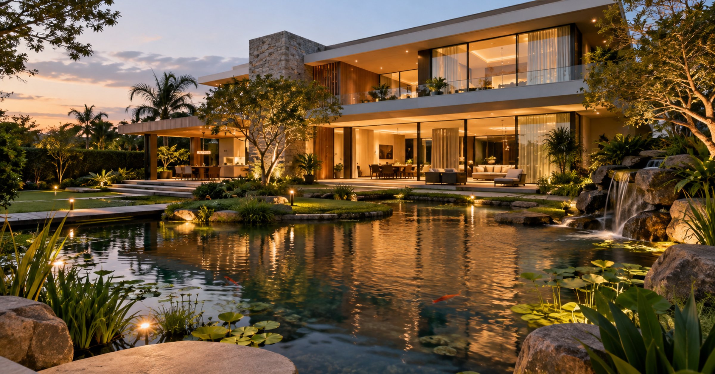 Imagem de imóvel de luxo com lago ornamental